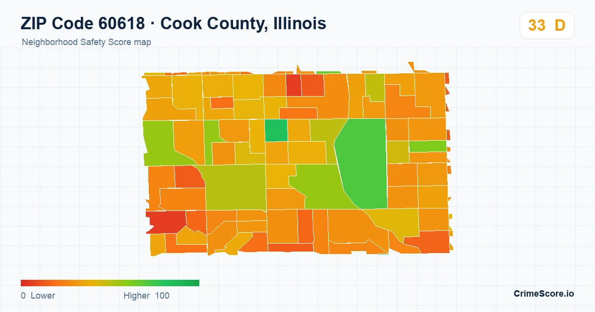 ZIP Code 60618 in Cook County, Illinois neighborhood Safety Score map