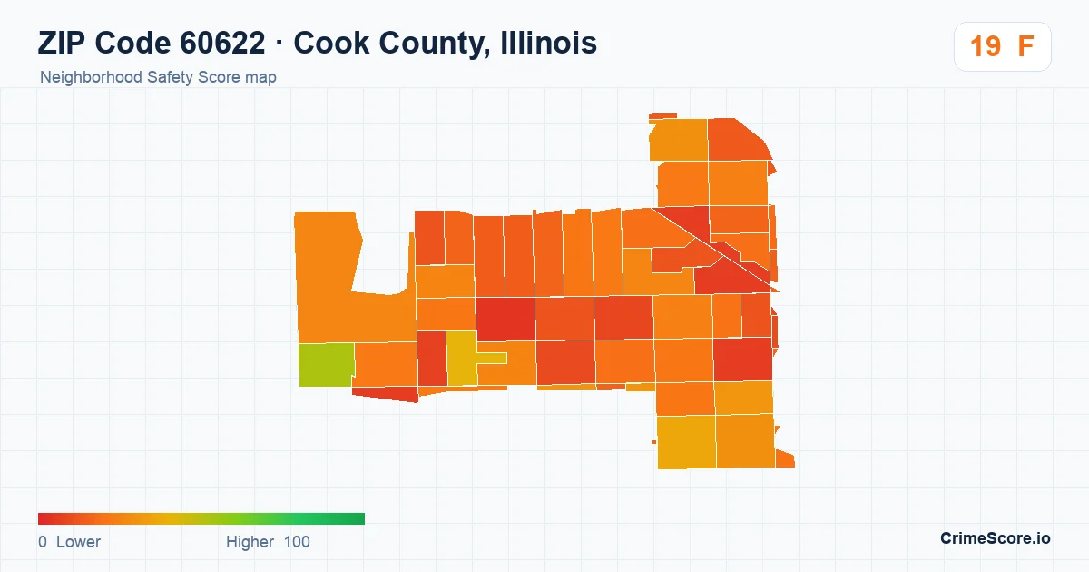 ZIP Code 60622 in Cook County, Illinois neighborhood Safety Score map