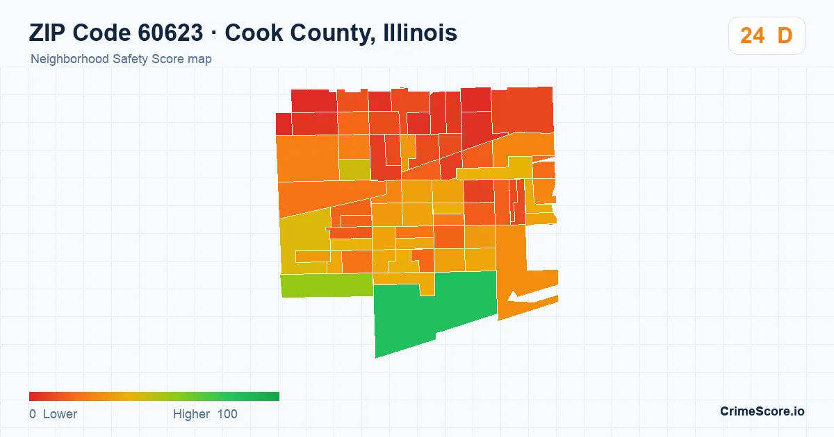ZIP Code 60623 in Cook County, Illinois neighborhood Safety Score map