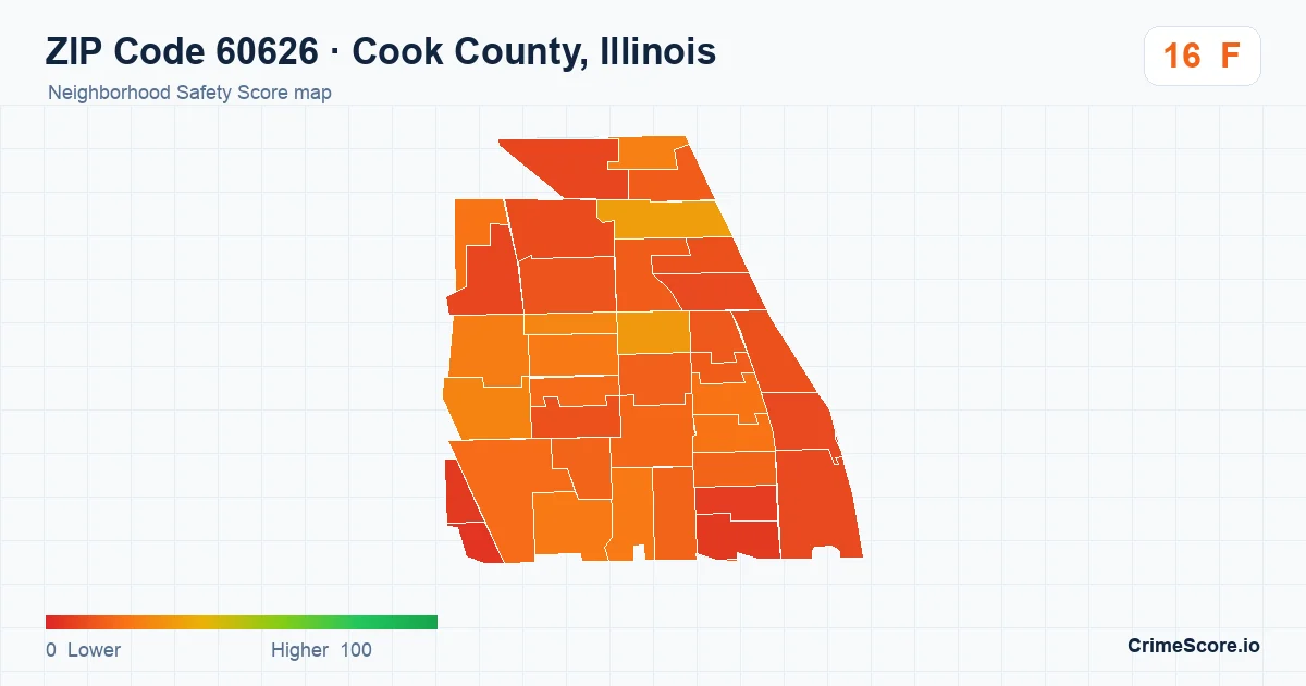 ZIP Code 60626 in Cook County, Illinois neighborhood Safety Score map