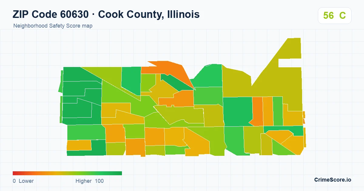 ZIP Code 60630 in Cook County, Illinois neighborhood Safety Score map