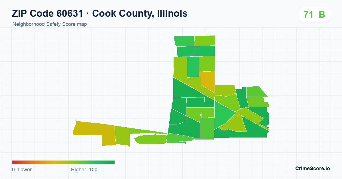 ZIP Code 60631 in Cook County, Illinois neighborhood Safety Score map