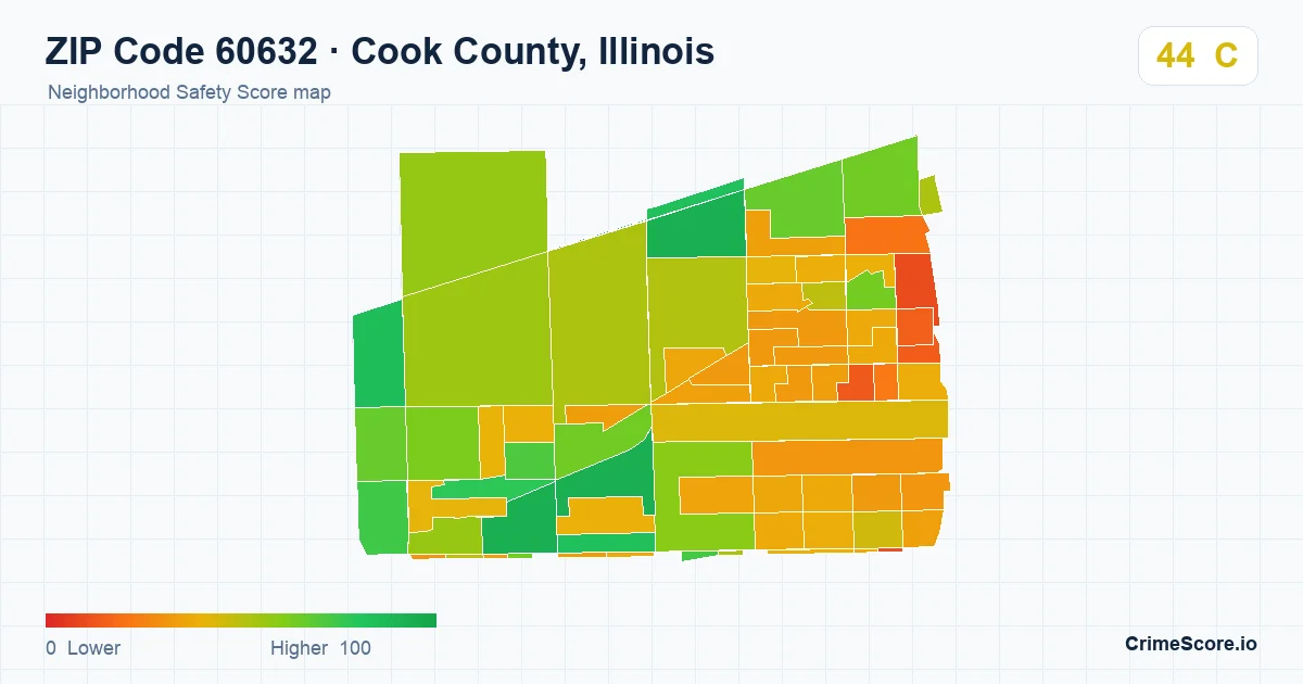 ZIP Code 60632 in Cook County, Illinois neighborhood Safety Score map