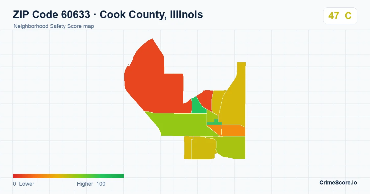 ZIP Code 60633 in Cook County, Illinois neighborhood Safety Score map