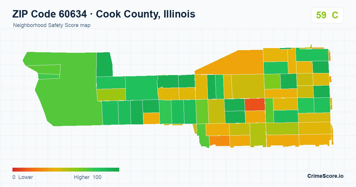 ZIP Code 60634 in Cook County, Illinois neighborhood Safety Score map