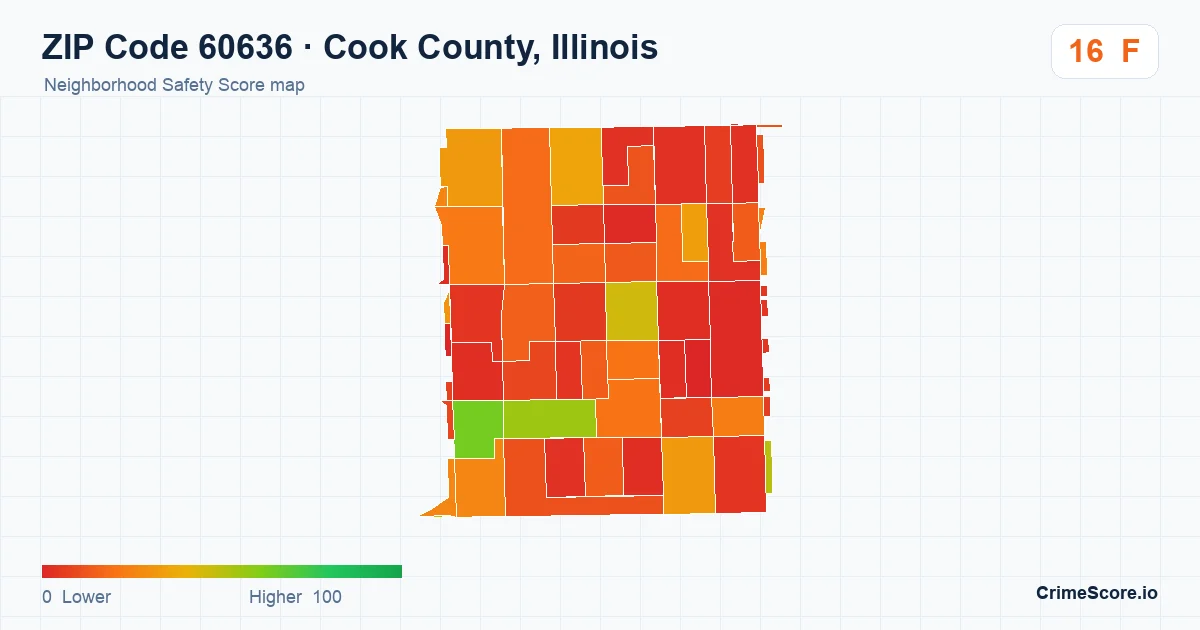 ZIP Code 60636 in Cook County, Illinois neighborhood Safety Score map
