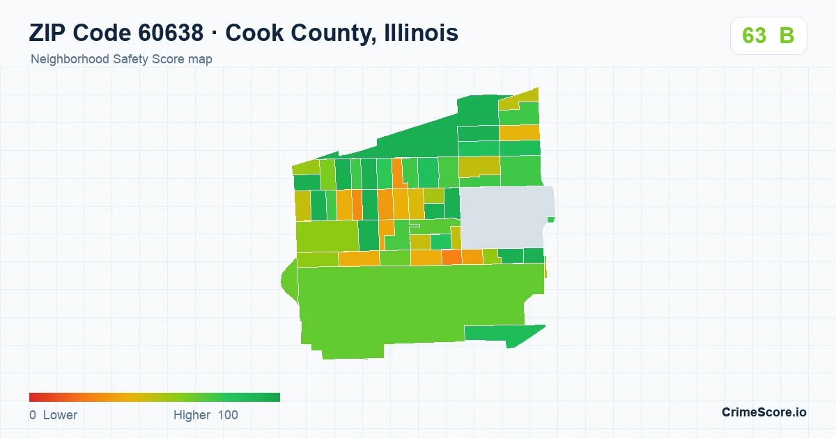 ZIP Code 60638 in Cook County, Illinois neighborhood Safety Score map