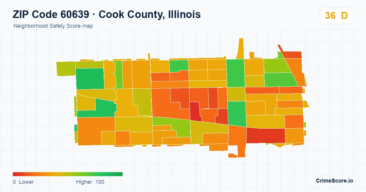 ZIP Code 60639 in Cook County, Illinois neighborhood Safety Score map