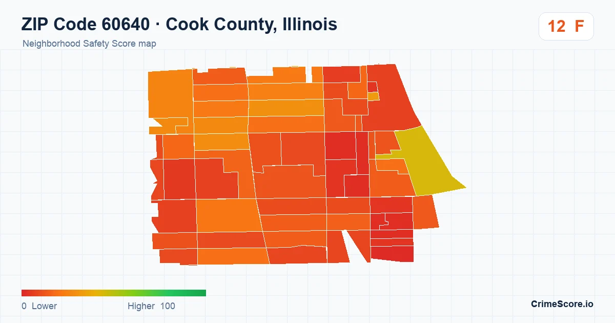 ZIP Code 60640 in Cook County, Illinois neighborhood Safety Score map