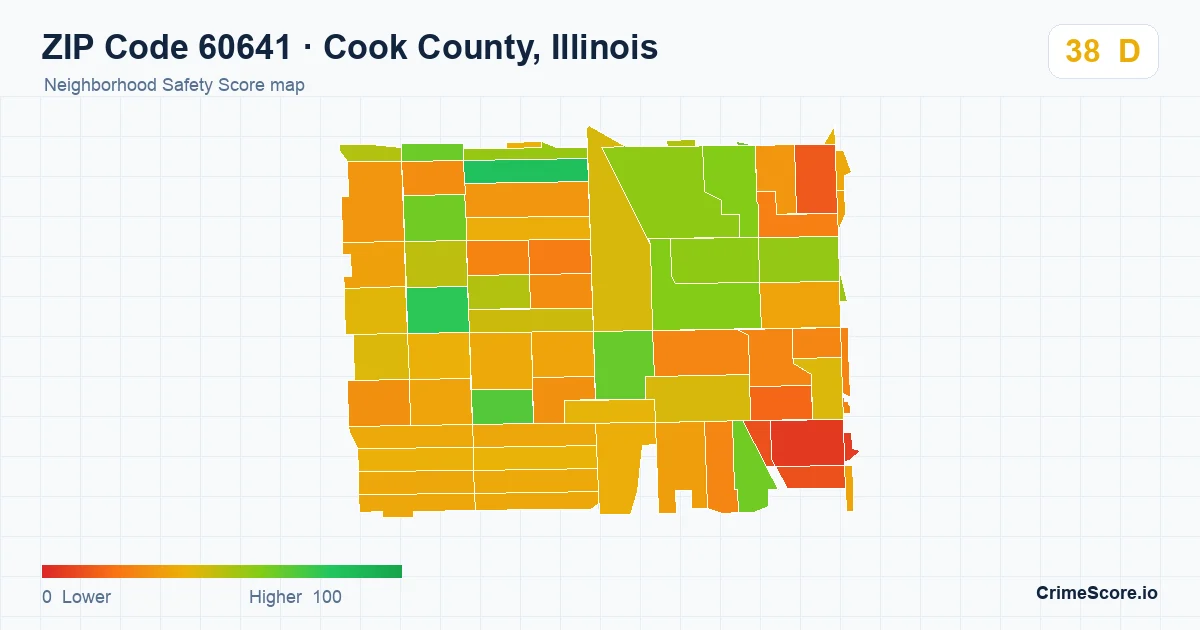 ZIP Code 60641 in Cook County, Illinois neighborhood Safety Score map