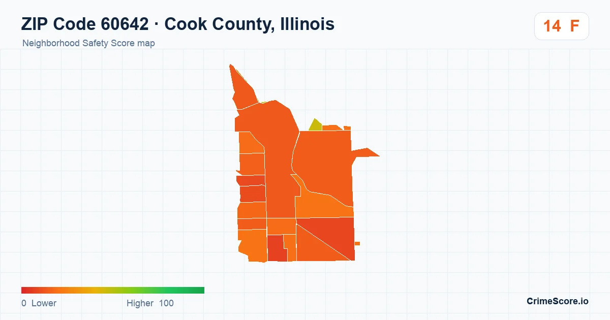 ZIP Code 60642 in Cook County, Illinois neighborhood Safety Score map