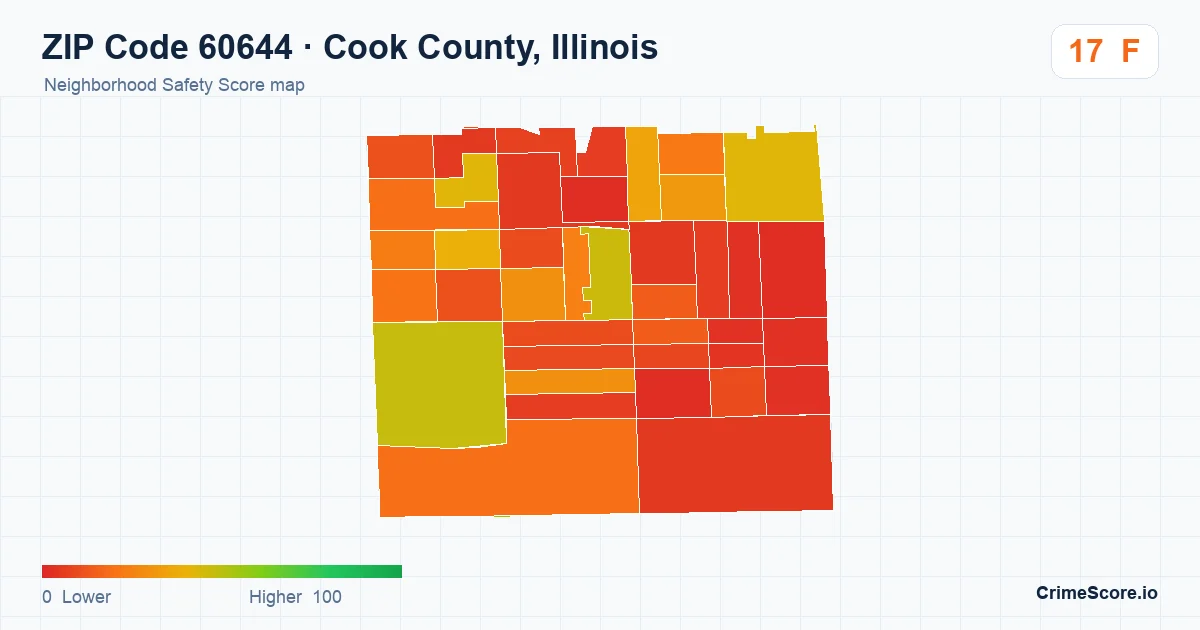 ZIP Code 60644 in Cook County, Illinois neighborhood Safety Score map