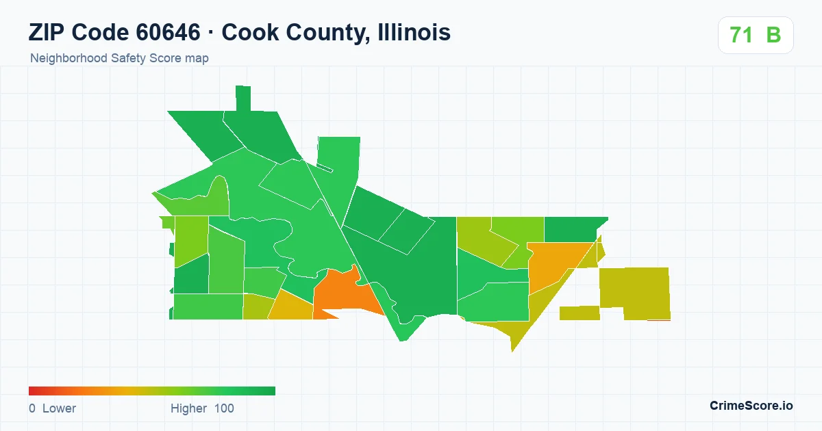 ZIP Code 60646 in Cook County, Illinois neighborhood Safety Score map