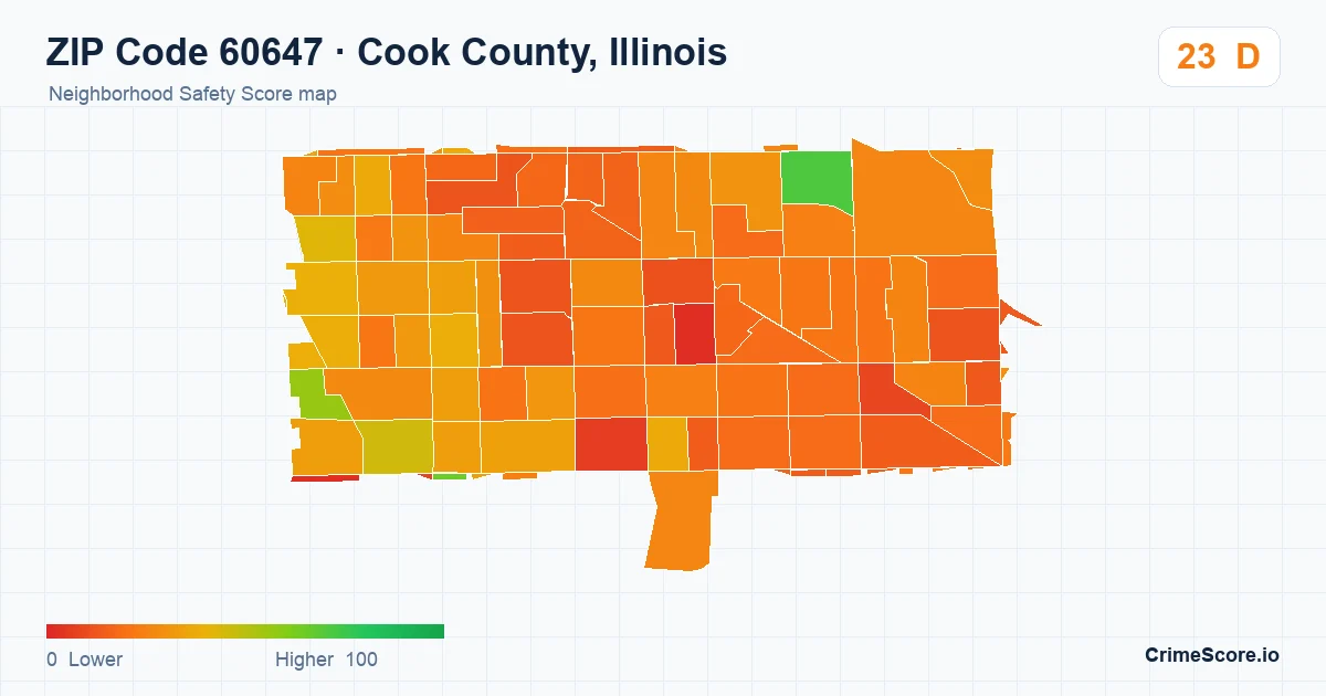 ZIP Code 60647 in Cook County, Illinois neighborhood Safety Score map
