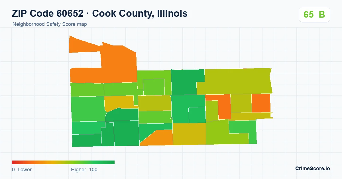 ZIP Code 60652 in Cook County, Illinois neighborhood Safety Score map