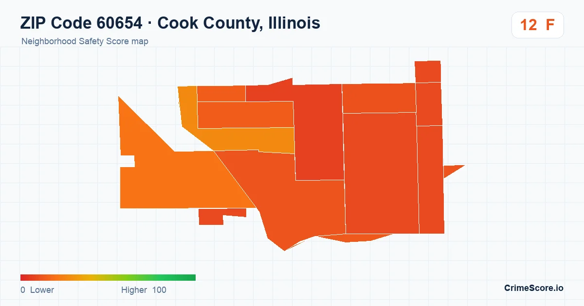 ZIP Code 60654 in Cook County, Illinois neighborhood Safety Score map