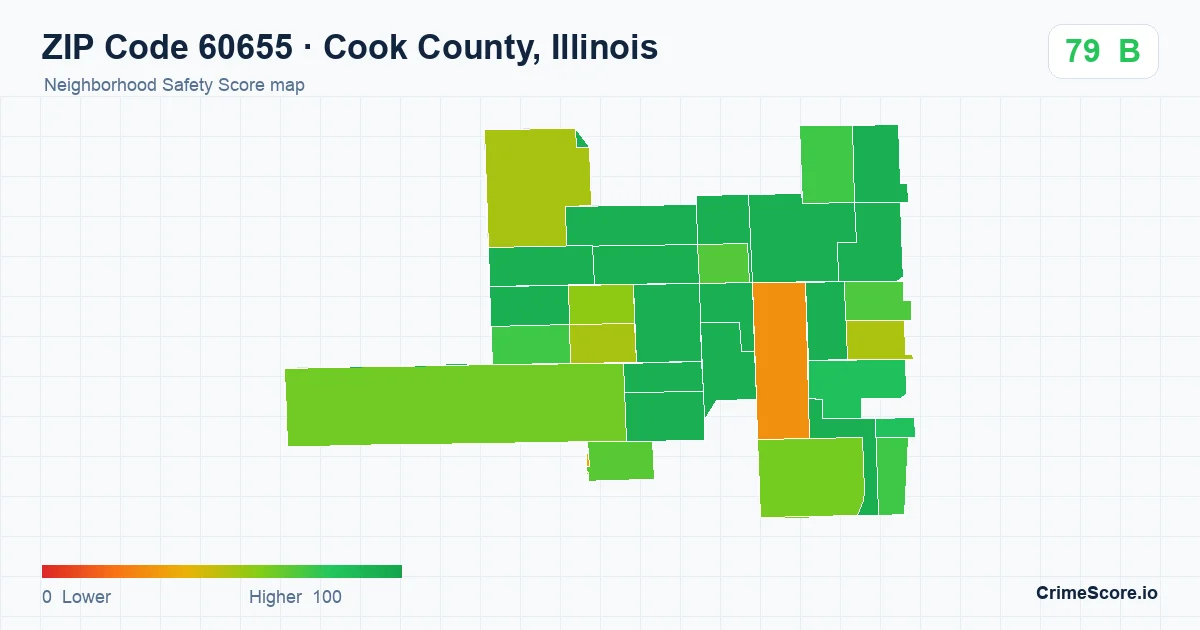 ZIP Code 60655 in Cook County, Illinois neighborhood Safety Score map