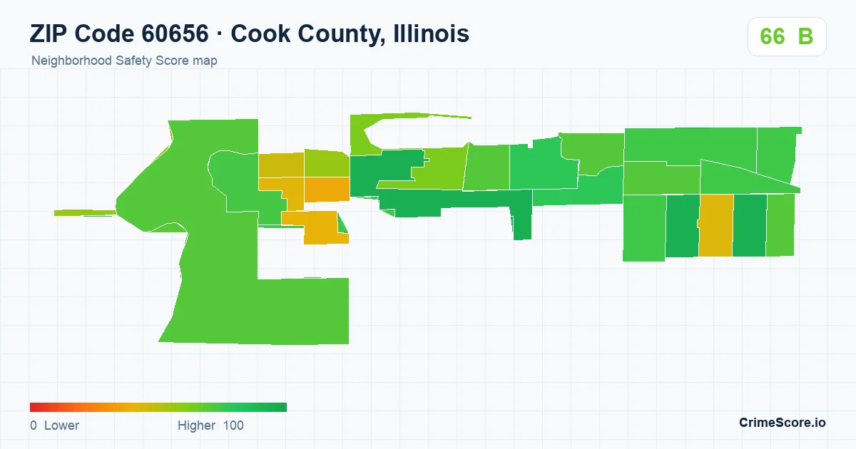 ZIP Code 60656 in Cook County, Illinois neighborhood Safety Score map