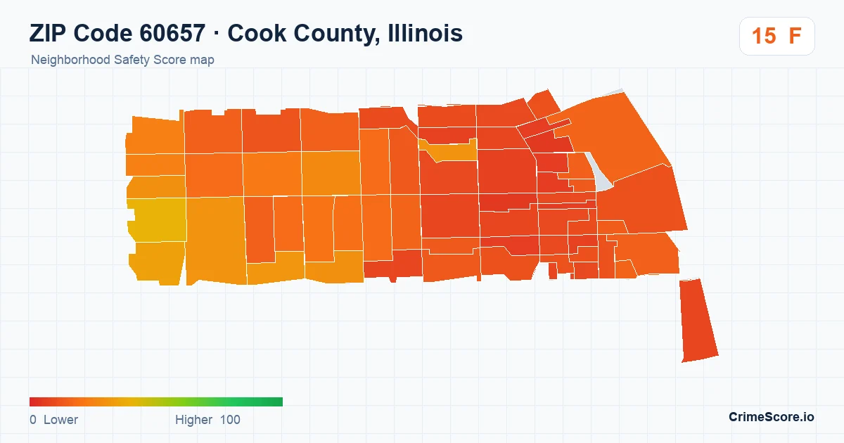 ZIP Code 60657 in Cook County, Illinois neighborhood Safety Score map