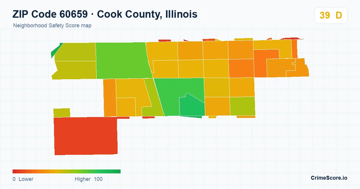 ZIP Code 60659 in Cook County, Illinois neighborhood Safety Score map