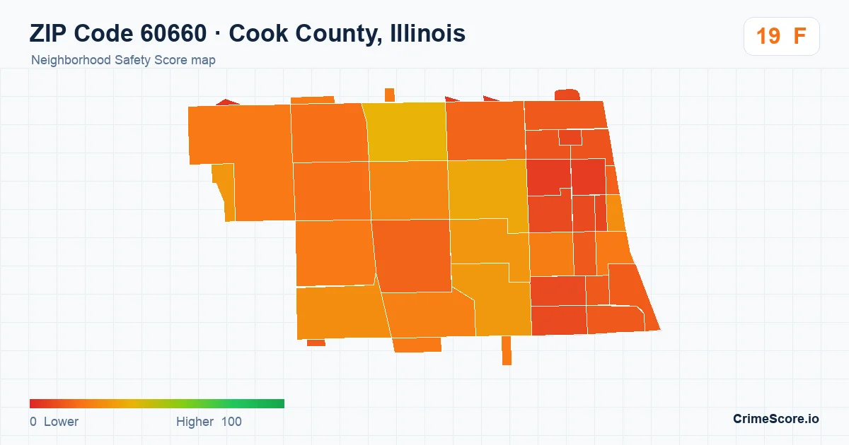 ZIP Code 60660 in Cook County, Illinois neighborhood Safety Score map
