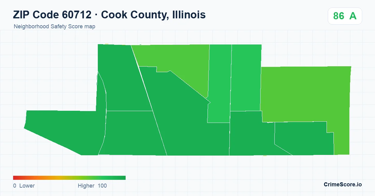 ZIP Code 60712 in Cook County, Illinois neighborhood Safety Score map