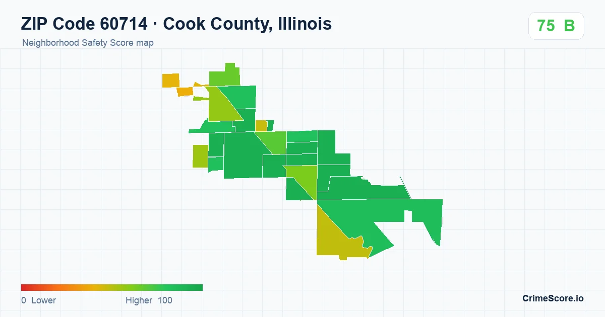 ZIP Code 60714 in Cook County, Illinois neighborhood Safety Score map