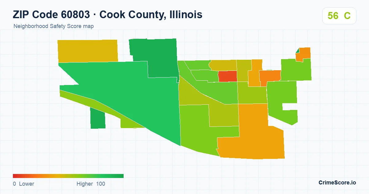 ZIP Code 60803 in Cook County, Illinois neighborhood Safety Score map