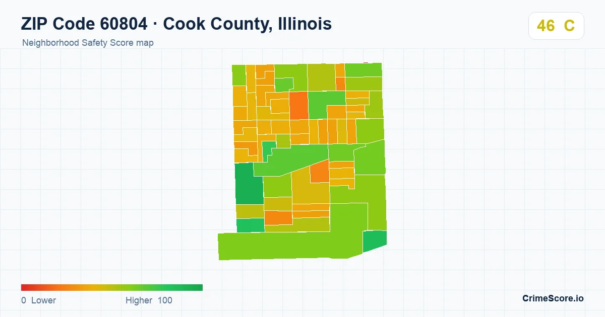 ZIP Code 60804 in Cook County, Illinois neighborhood Safety Score map