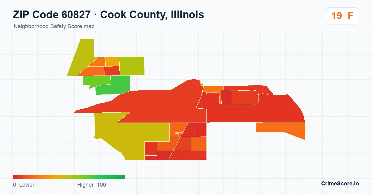 ZIP Code 60827 in Cook County, Illinois neighborhood Safety Score map