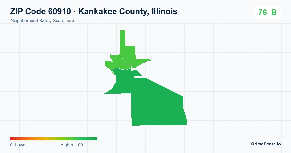 ZIP Code 60910 in Kankakee County, Illinois neighborhood Safety Score map