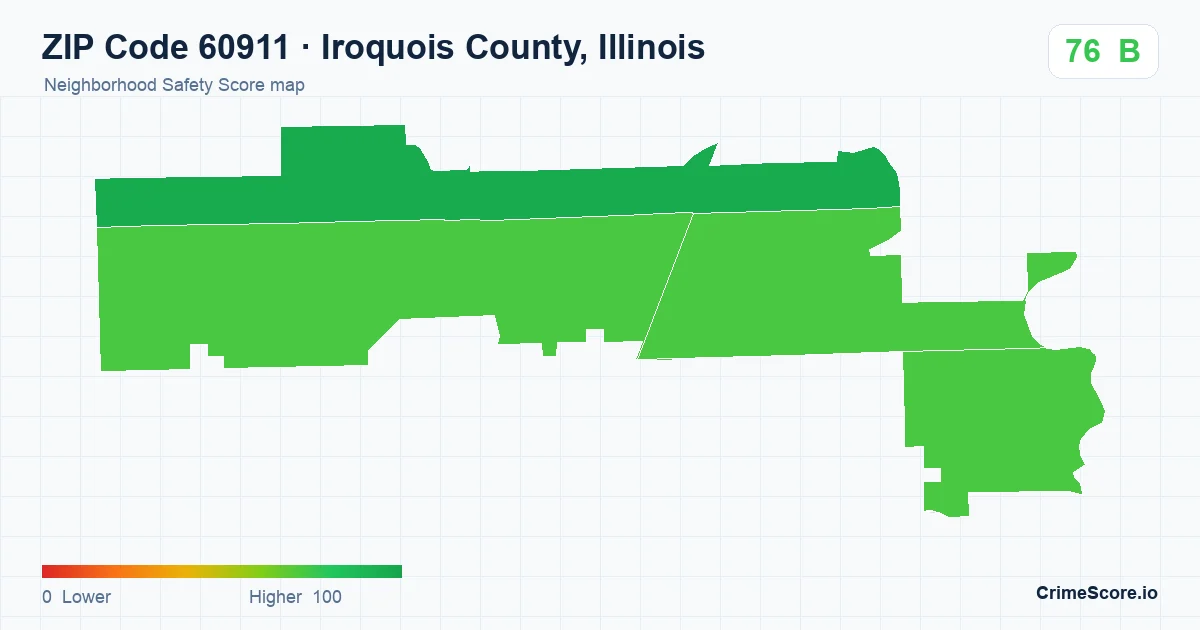 ZIP Code 60911 in Iroquois County, Illinois neighborhood Safety Score map