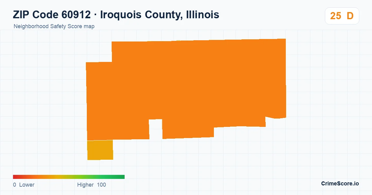 ZIP Code 60912 in Iroquois County, Illinois neighborhood Safety Score map