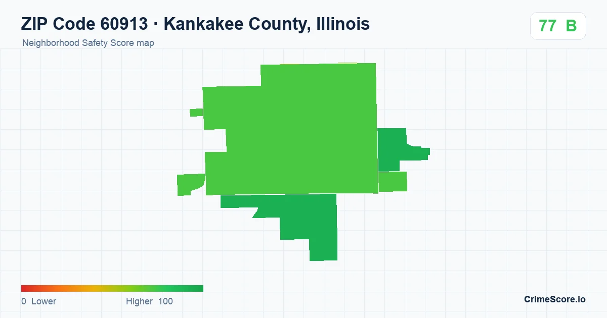 ZIP Code 60913 in Kankakee County, Illinois neighborhood Safety Score map