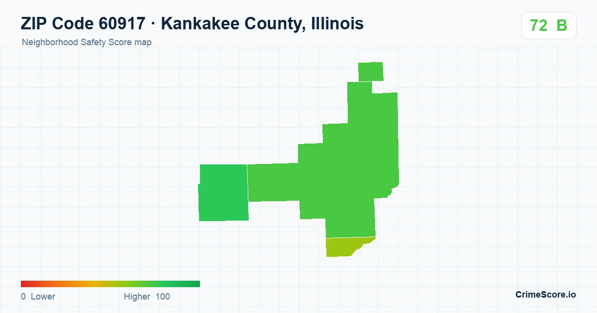 ZIP Code 60917 in Kankakee County, Illinois neighborhood Safety Score map