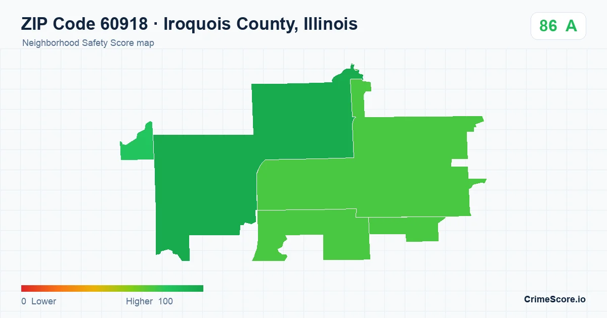 ZIP Code 60918 in Iroquois County, Illinois neighborhood Safety Score map