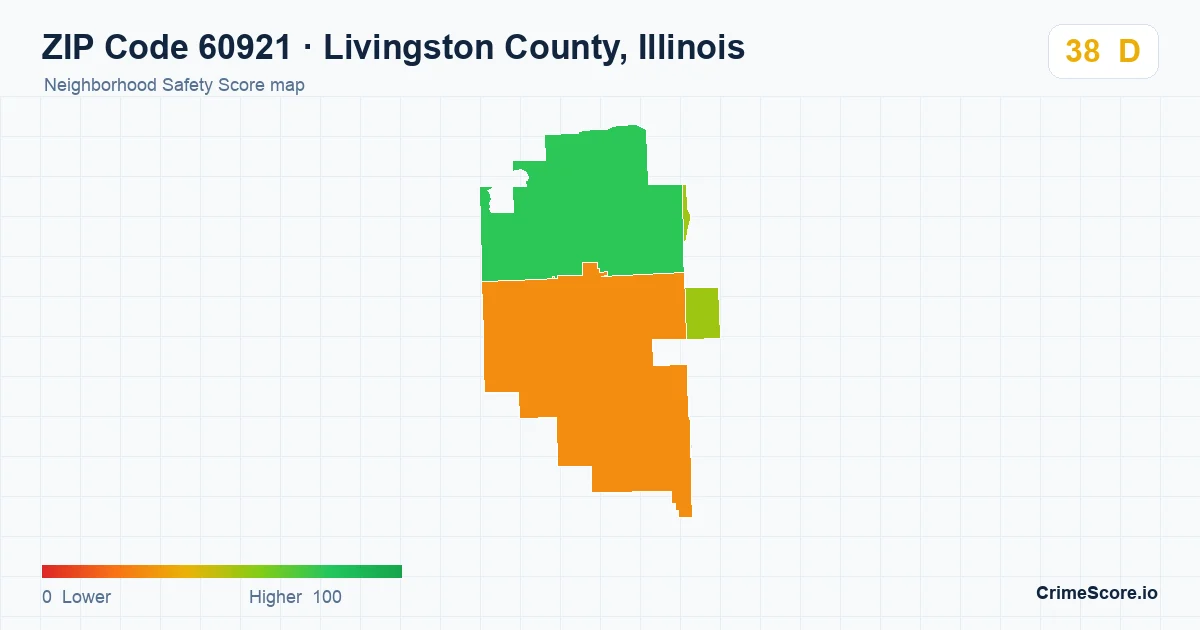 ZIP Code 60921 in Livingston County, Illinois neighborhood Safety Score map