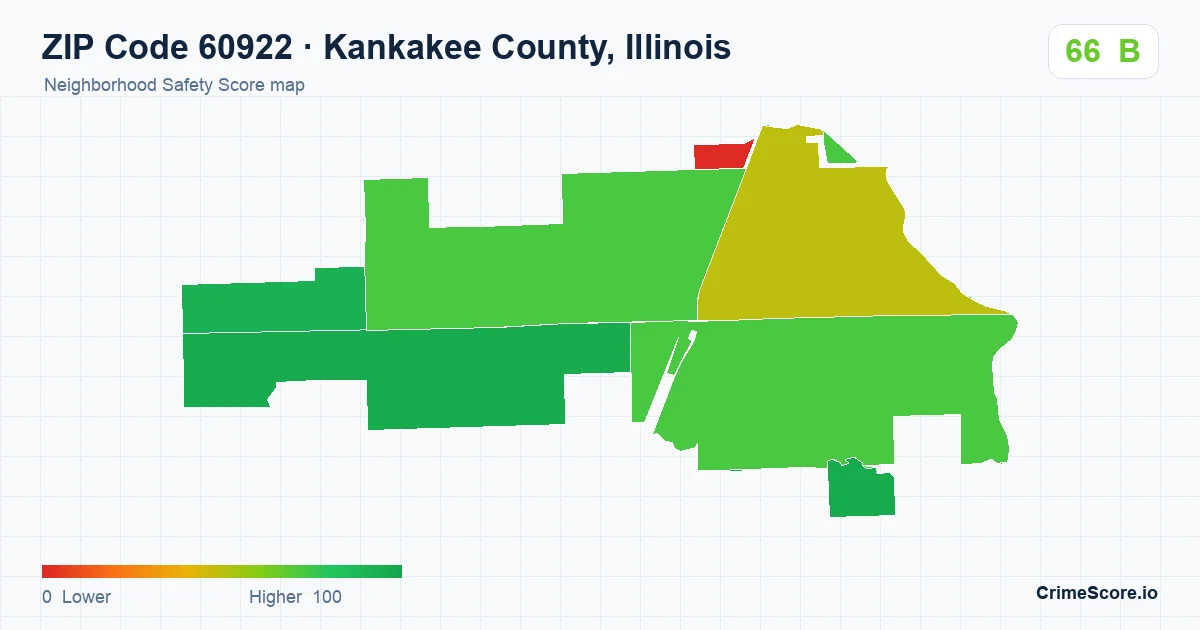 ZIP Code 60922 in Kankakee County, Illinois neighborhood Safety Score map
