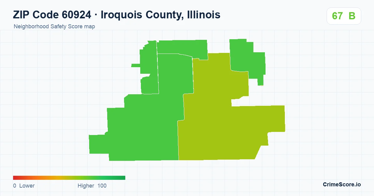 ZIP Code 60924 in Iroquois County, Illinois neighborhood Safety Score map