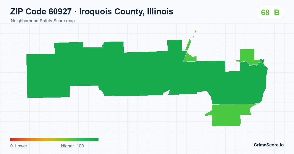 ZIP Code 60927 in Iroquois County, Illinois neighborhood Safety Score map