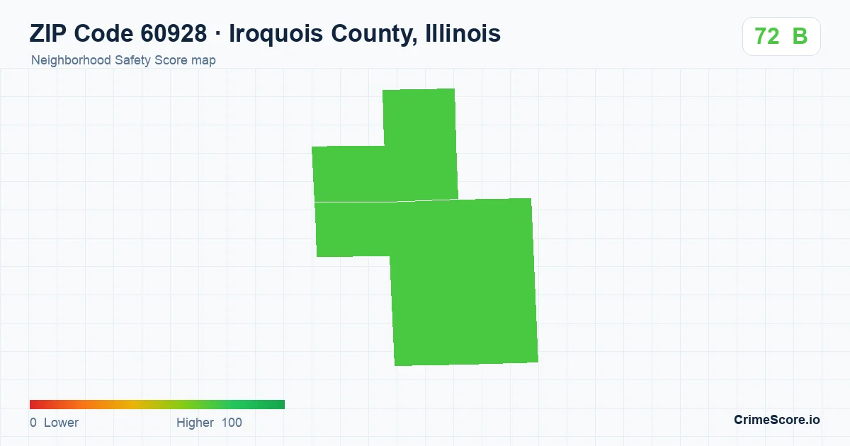ZIP Code 60928 in Iroquois County, Illinois neighborhood Safety Score map