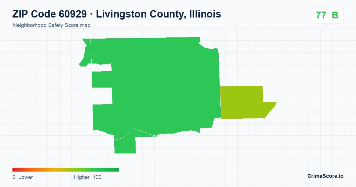 ZIP Code 60929 in Livingston County, Illinois neighborhood Safety Score map