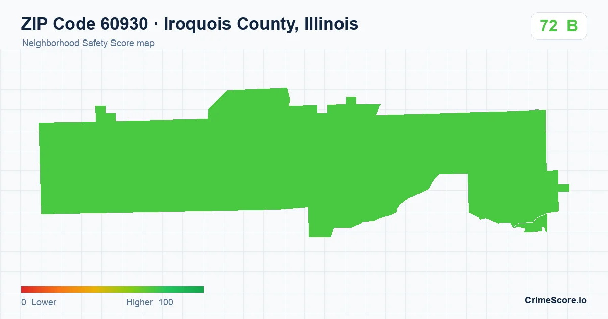 ZIP Code 60930 in Iroquois County, Illinois neighborhood Safety Score map