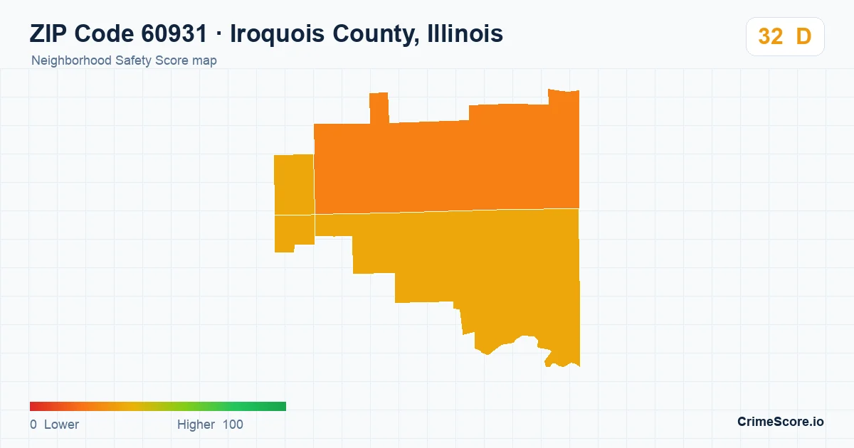 ZIP Code 60931 in Iroquois County, Illinois neighborhood Safety Score map