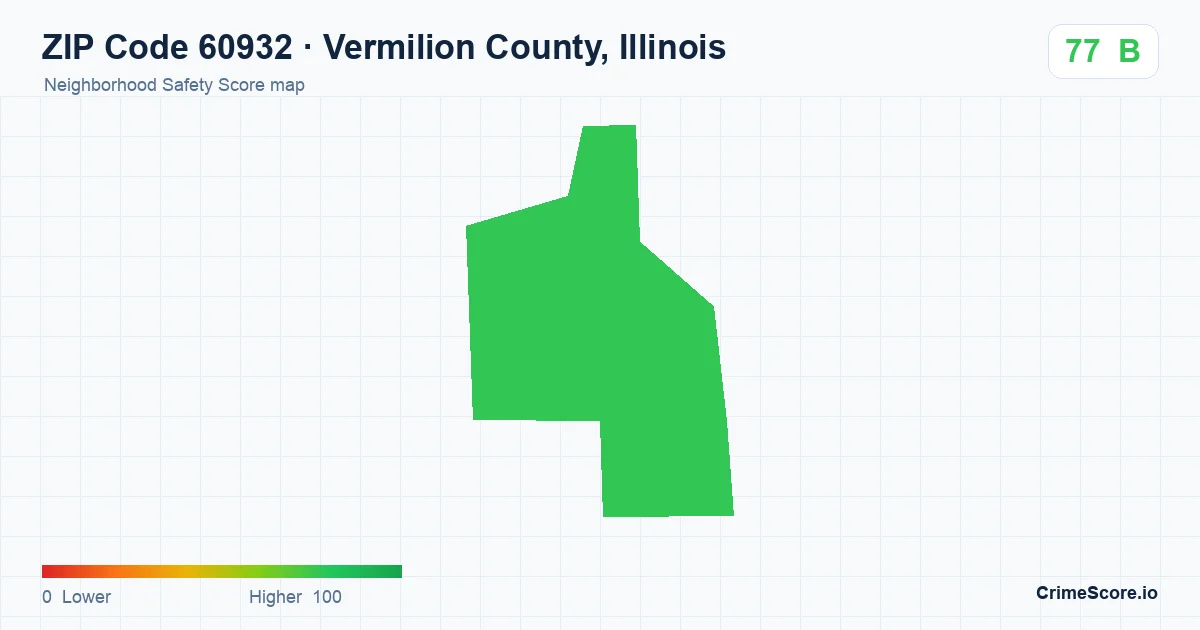 ZIP Code 60932 in Vermilion County, Illinois neighborhood Safety Score map