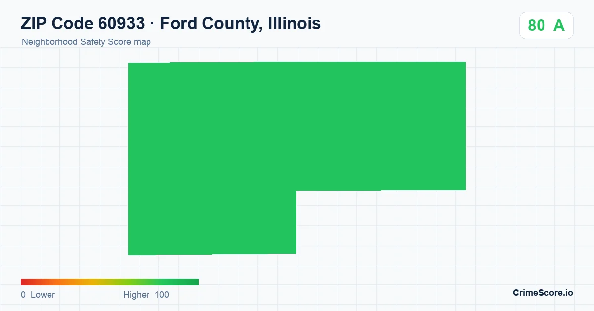 ZIP Code 60933 in Ford County, Illinois neighborhood Safety Score map