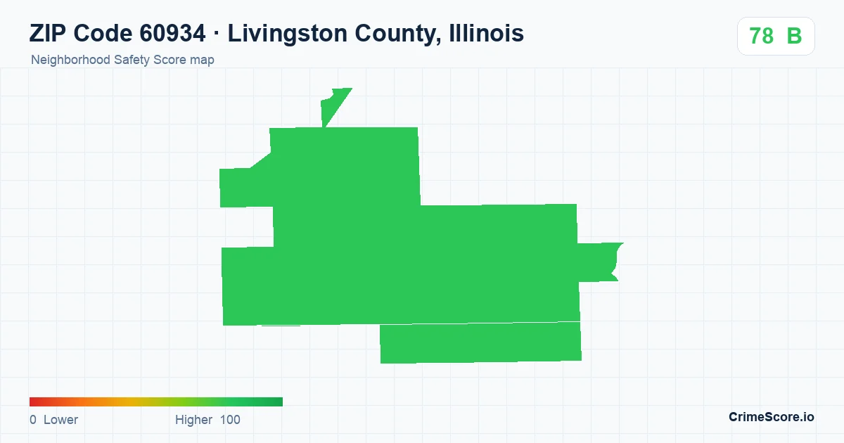 ZIP Code 60934 in Livingston County, Illinois neighborhood Safety Score map
