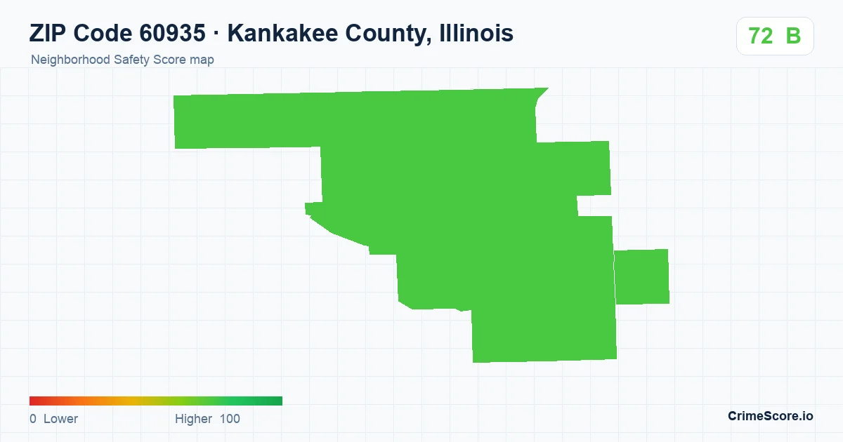 ZIP Code 60935 in Kankakee County, Illinois neighborhood Safety Score map