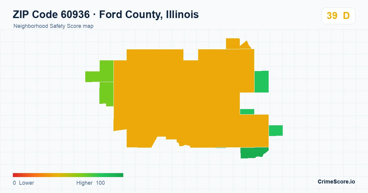 ZIP Code 60936 in Ford County, Illinois neighborhood Safety Score map