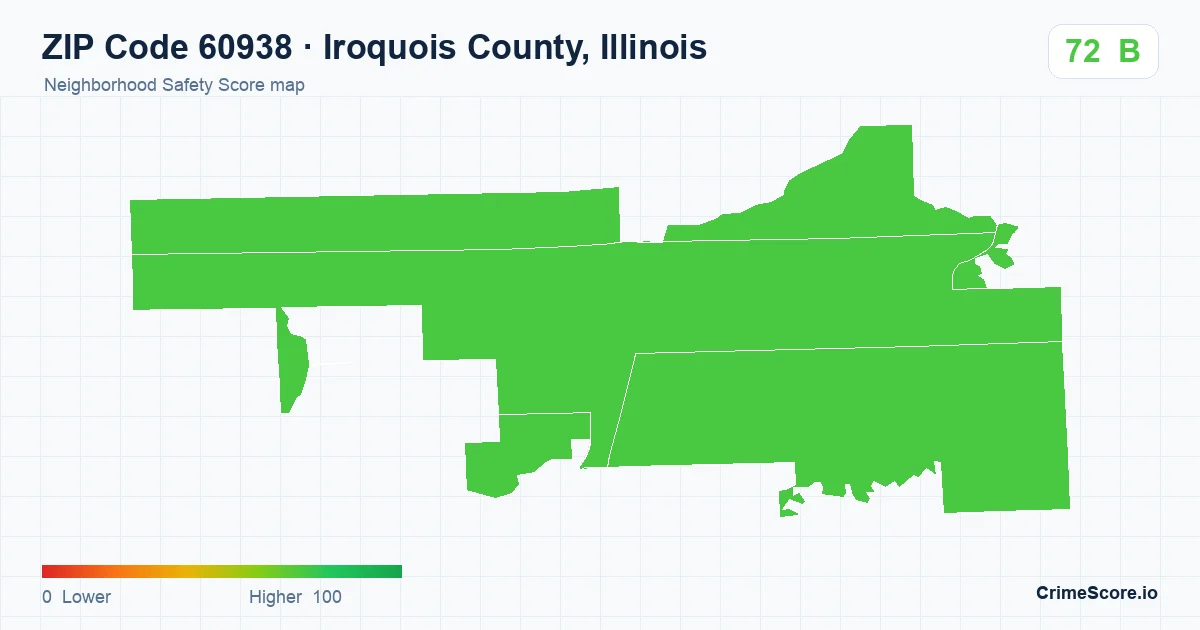 ZIP Code 60938 in Iroquois County, Illinois neighborhood Safety Score map